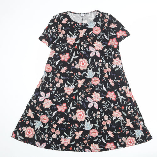Old Navy Womens Black Floral Viscose A-Line Size L Boat Neck Pullover