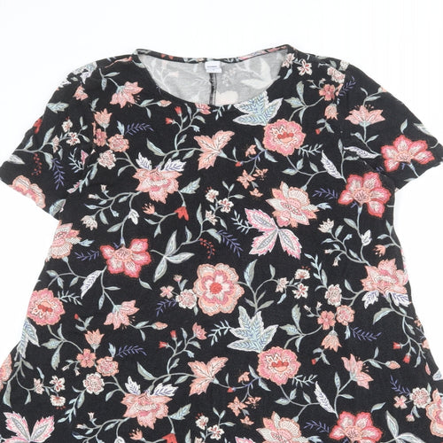 Old Navy Womens Black Floral Viscose A-Line Size L Boat Neck Pullover