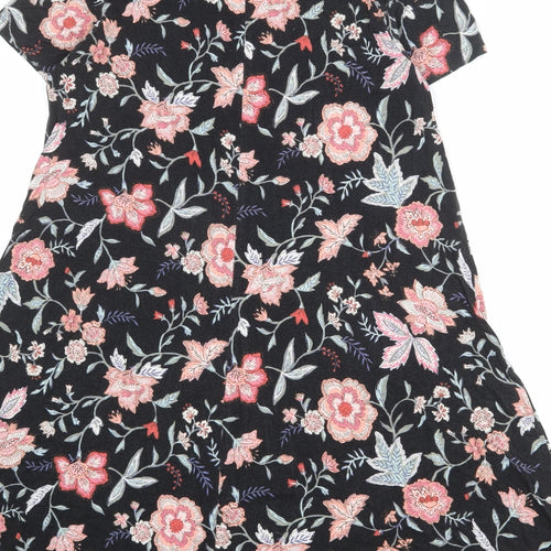 Old Navy Womens Black Floral Viscose A-Line Size L Boat Neck Pullover