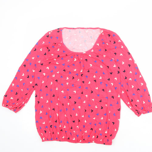 BHS Womens Pink Geometric Viscose Basic Blouse Size 10 Round Neck - Butterfly Pattern