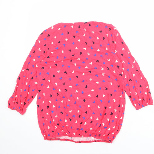 BHS Womens Pink Geometric Viscose Basic Blouse Size 10 Round Neck - Butterfly Pattern