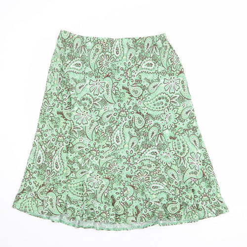 Marks and Spencer Womens Green Geometric Viscose A-Line Skirt Size 12