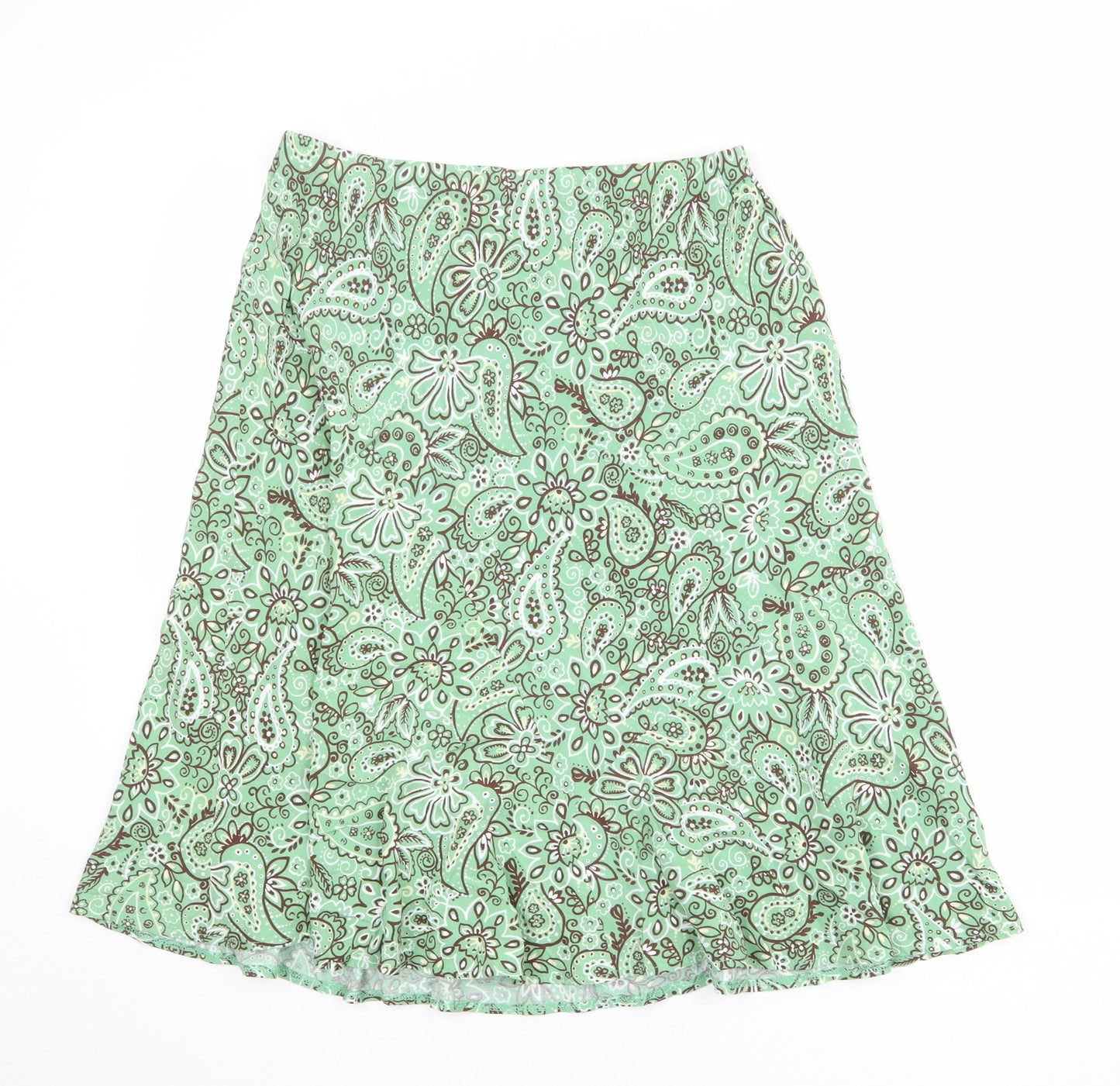 Marks and Spencer Womens Green Geometric Viscose A-Line Skirt Size 12
