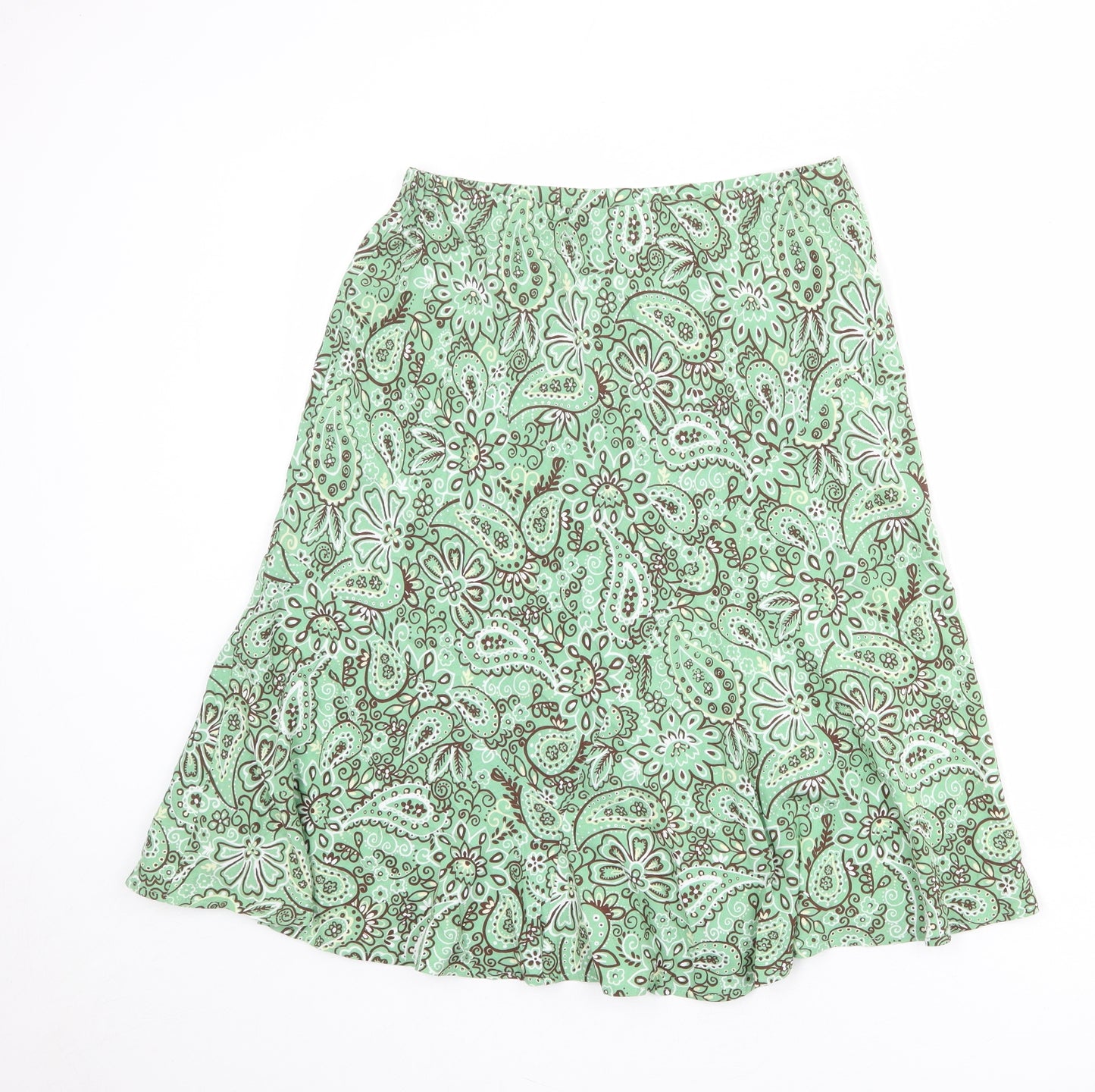 Marks and Spencer Womens Green Geometric Viscose A-Line Skirt Size 12
