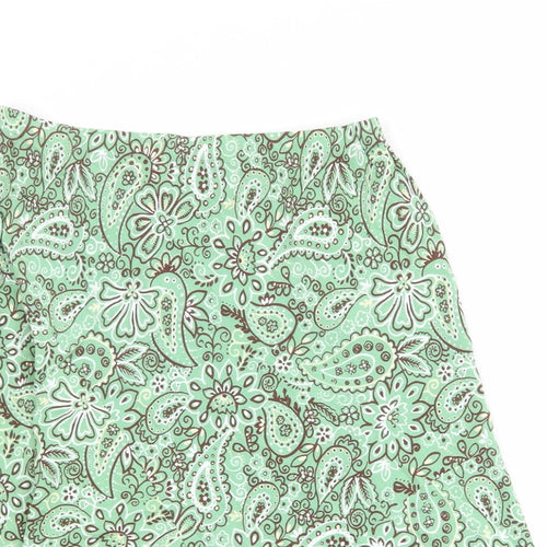 Marks and Spencer Womens Green Geometric Viscose A-Line Skirt Size 12