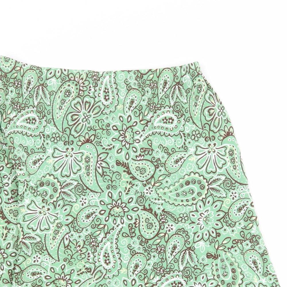 Marks and Spencer Womens Green Geometric Viscose A-Line Skirt Size 12