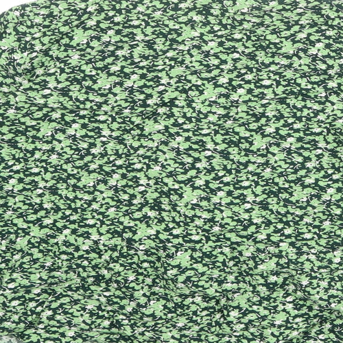 Warehouse Womens Green Floral Viscose Basic Blouse Size 6 V-Neck