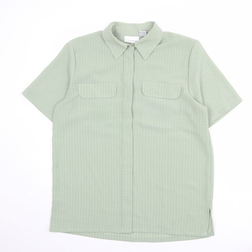 Croft & Barrow Womens Green Check Polyester Basic Button-Up Size M Collared