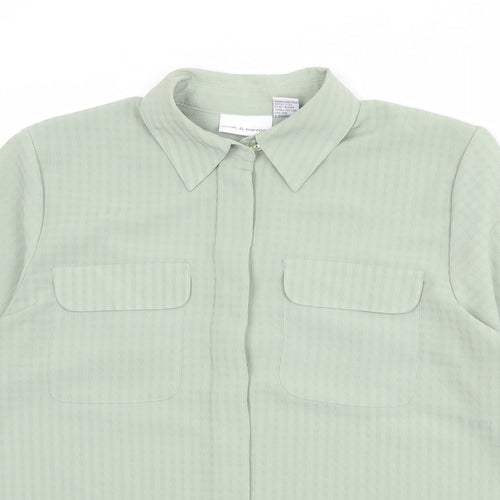 Croft & Barrow Womens Green Check Polyester Basic Button-Up Size M Collared