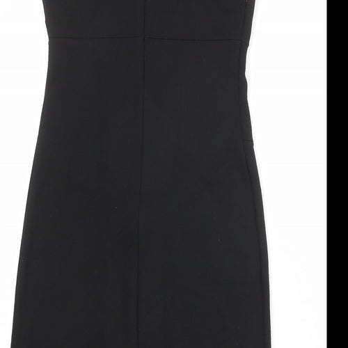 Wallis Womens Black Polyester Tank Dress Size 8 Scoop Neck Zip - Embellished Neckline