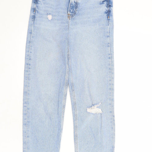 New Look Girls Blue Cotton Straight Jeans Size 11 Years L24 in Regular Zip - Distressed