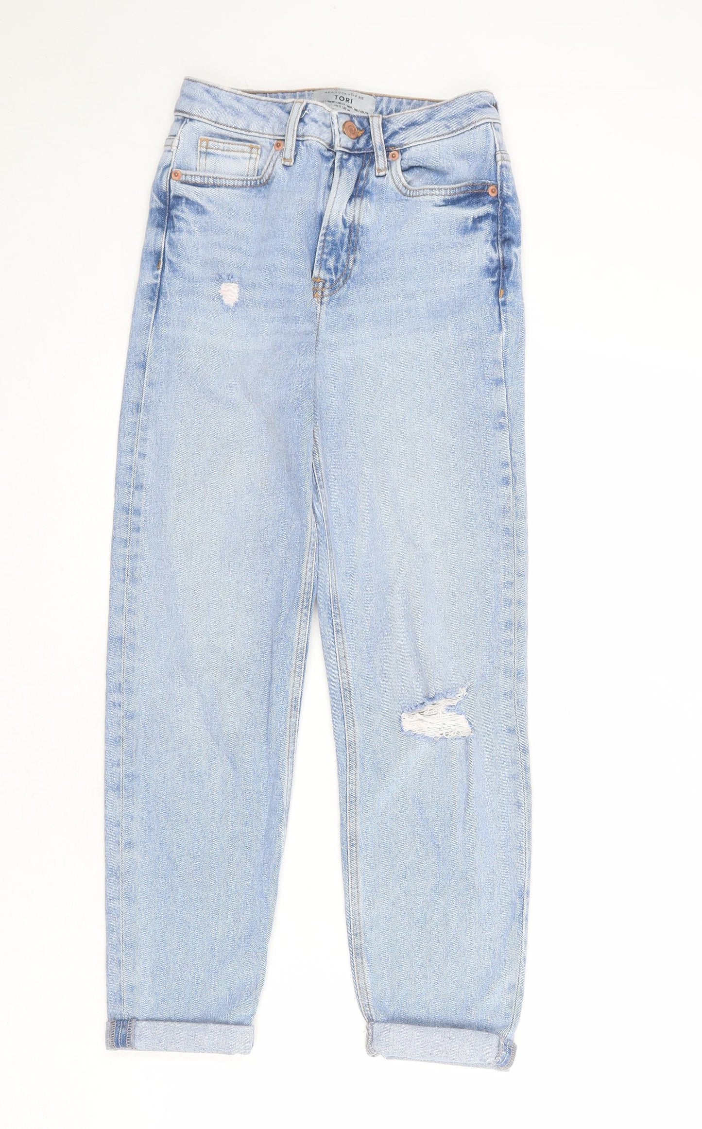 New Look Girls Blue Cotton Straight Jeans Size 11 Years L24 in Regular Zip - Distressed