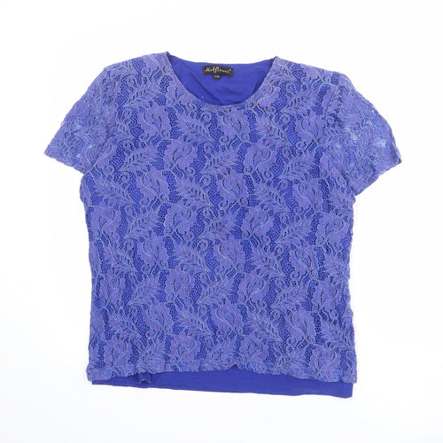 Mudflower Womens Blue Polyester Basic T-Shirt Size L Crew Neck