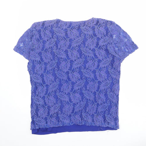 Mudflower Womens Blue Polyester Basic T-Shirt Size L Crew Neck