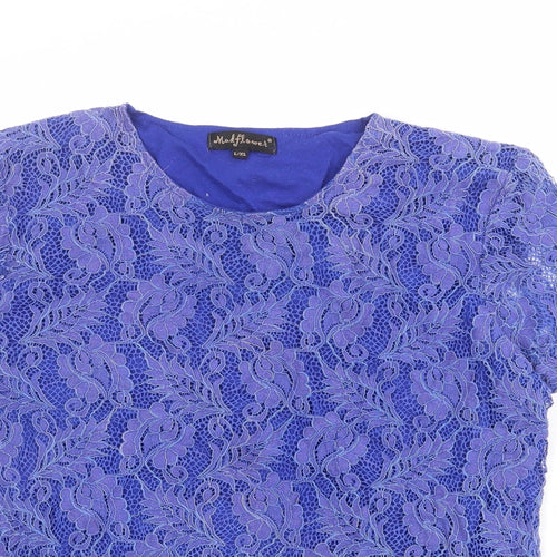 Mudflower Womens Blue Polyester Basic T-Shirt Size L Crew Neck