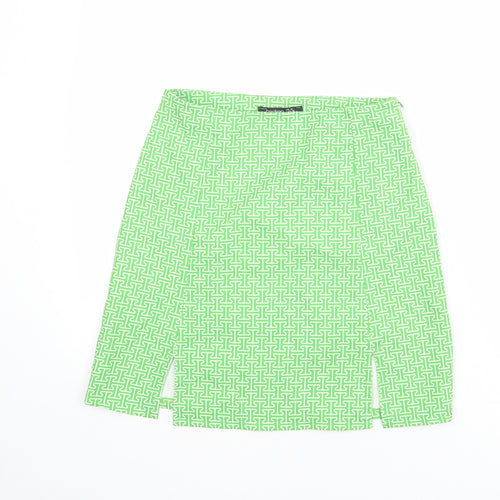 Boohoo Womens Green Geometric Polyester A-Line Skirt Size 10 Zip