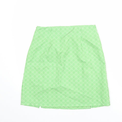 Boohoo Womens Green Geometric Polyester A-Line Skirt Size 10 Zip