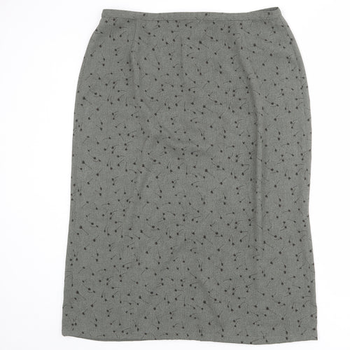 St Michael Womens Green Floral Polyester A-Line Skirt Size 18 Zip