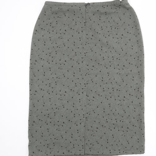 St Michael Womens Green Floral Polyester A-Line Skirt Size 18 Zip