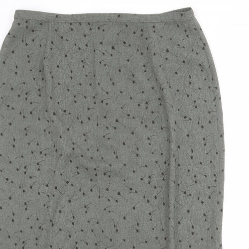 St Michael Womens Green Floral Polyester A-Line Skirt Size 18 Zip