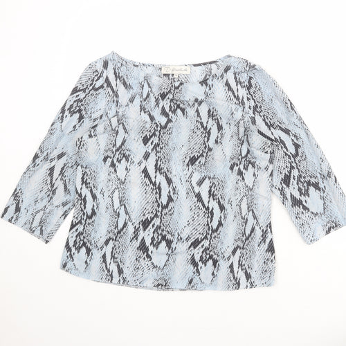 Damsel in a Dress Womens Blue Animal Print Polyester Basic T-Shirt Size 12 Boat Neck - Snake Print