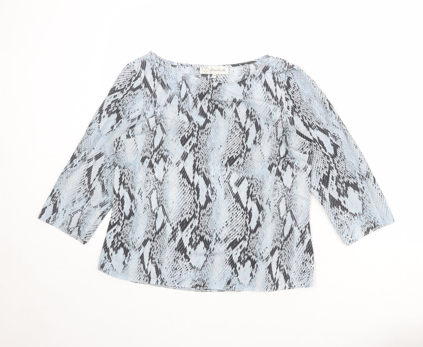 Damsel in a Dress Womens Blue Animal Print Polyester Basic T-Shirt Size 12 Boat Neck - Snake Print