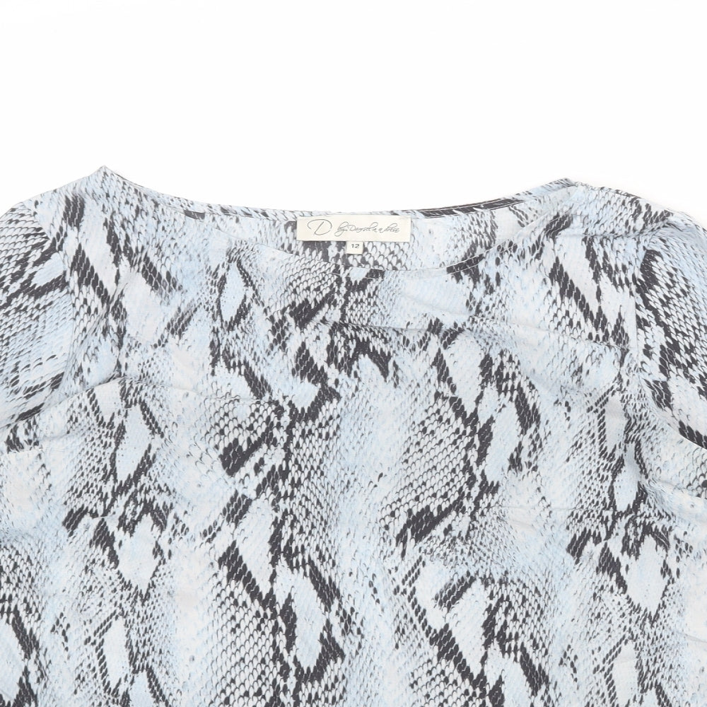 Damsel in a Dress Womens Blue Animal Print Polyester Basic T-Shirt Size 12 Boat Neck - Snake Print