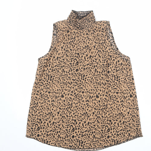 New Look Womens Brown Animal Print Polyester Basic Blouse Size 6 High Neck
