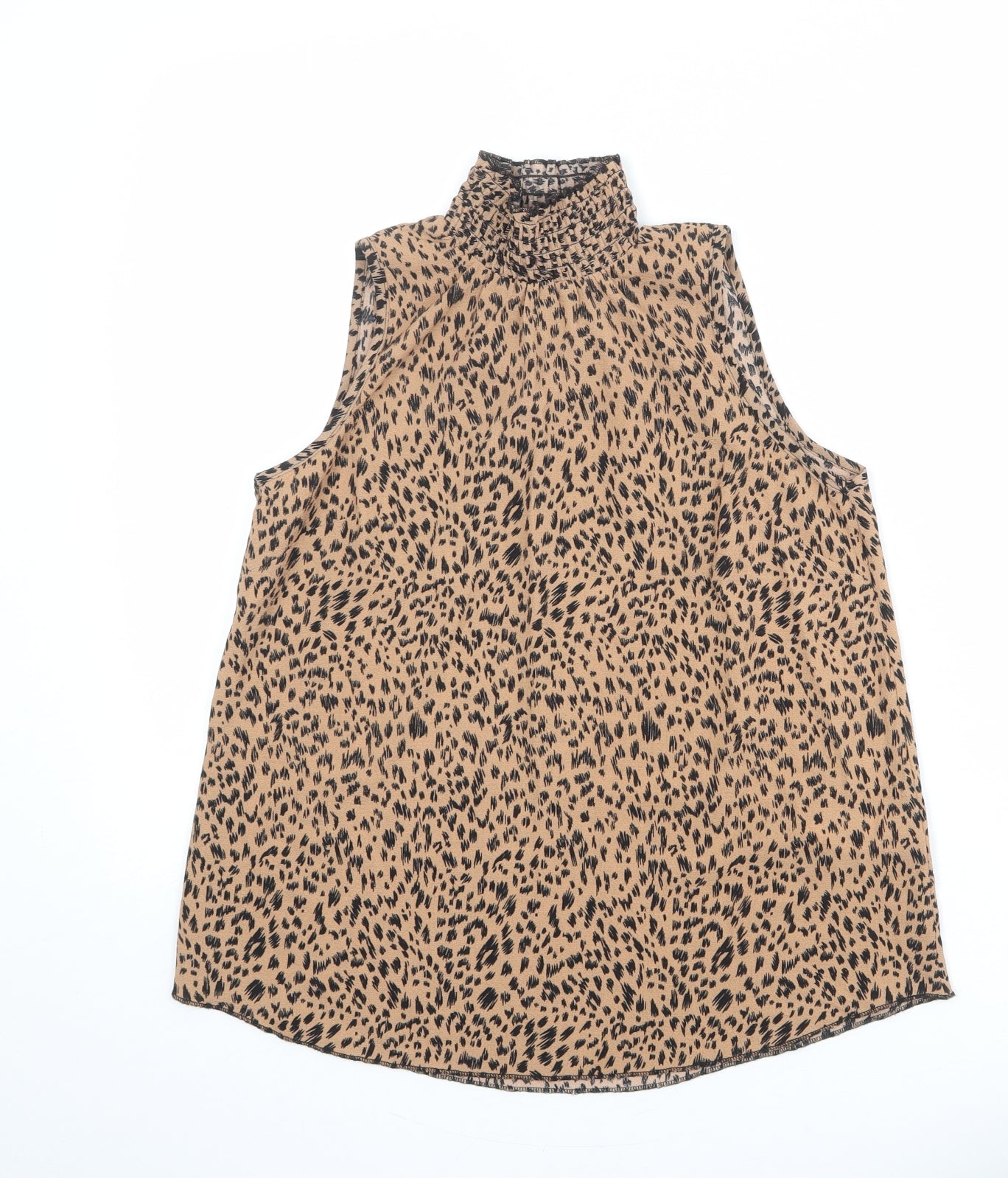 New Look Womens Brown Animal Print Polyester Basic Blouse Size 6 High Neck