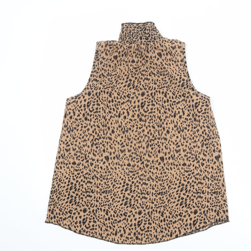 New Look Womens Brown Animal Print Polyester Basic Blouse Size 6 High Neck