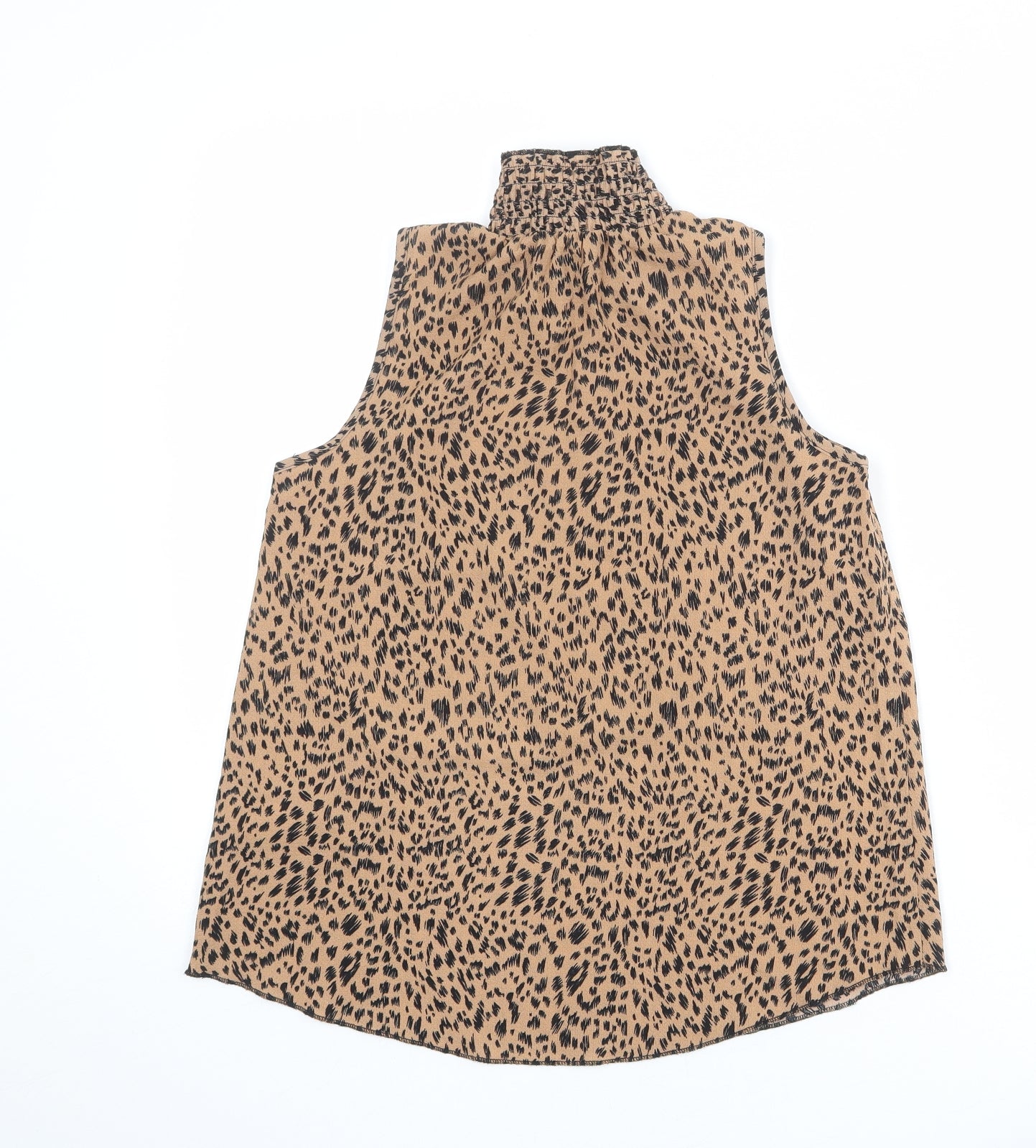 New Look Womens Brown Animal Print Polyester Basic Blouse Size 6 High Neck