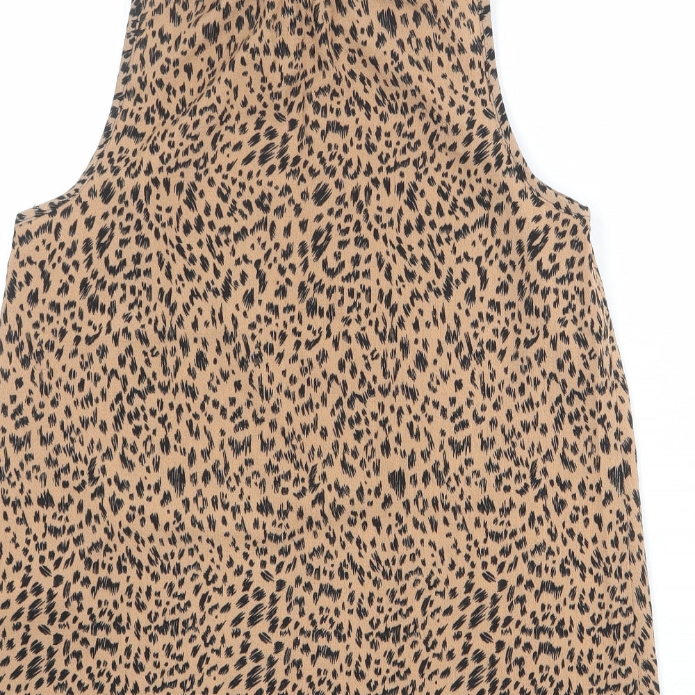 New Look Womens Brown Animal Print Polyester Basic Blouse Size 6 High Neck