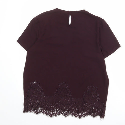 New Look Womens Red Polyester Basic Blouse Size 12 Crew Neck - Lace Trim