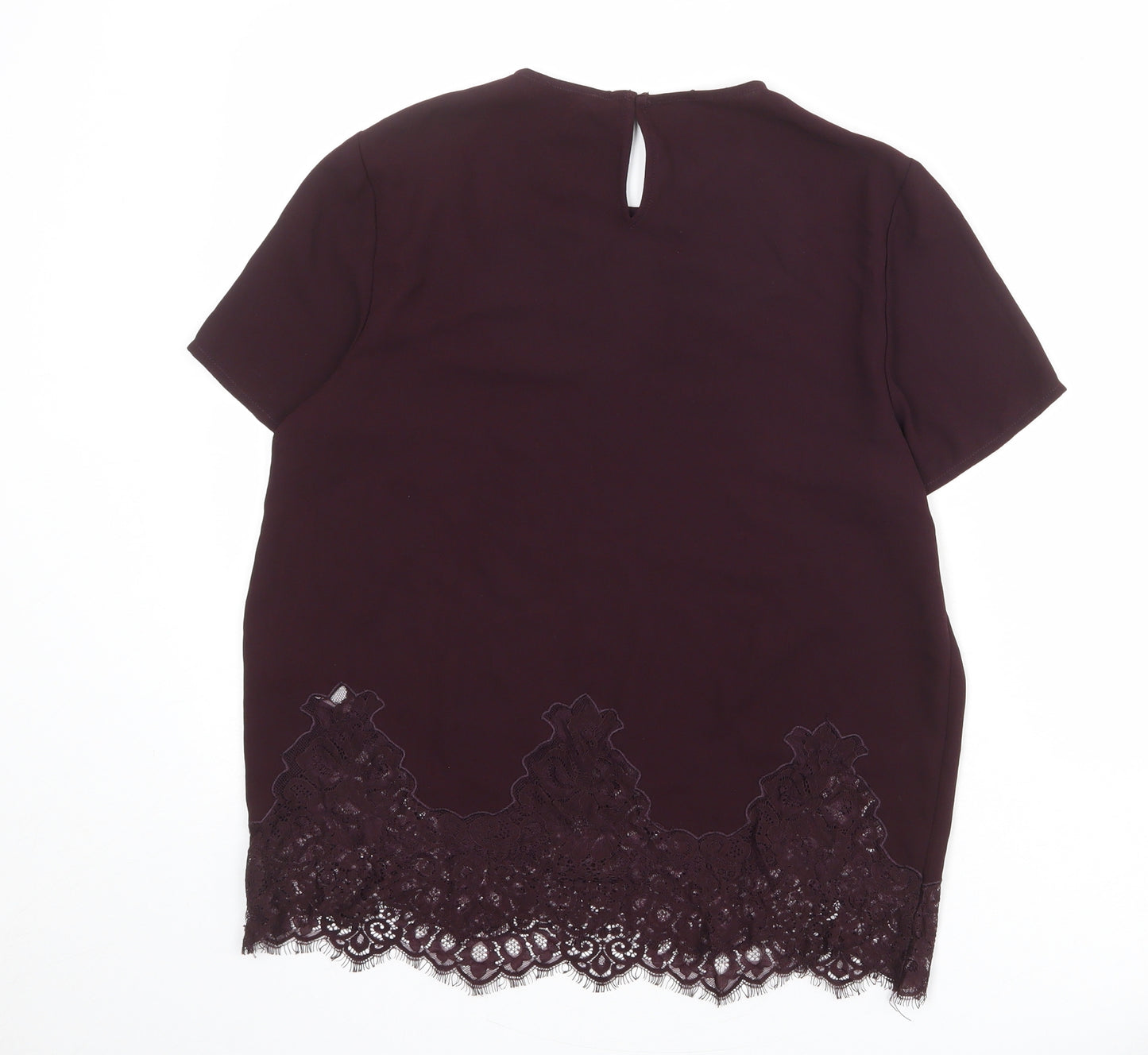 New Look Womens Red Polyester Basic Blouse Size 12 Crew Neck - Lace Trim
