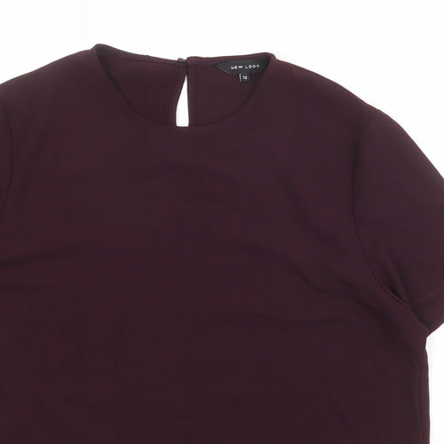 New Look Womens Red Polyester Basic Blouse Size 12 Crew Neck - Lace Trim