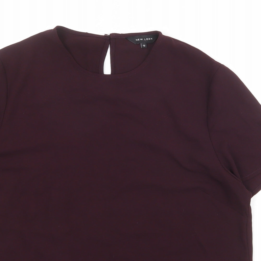 New Look Womens Red Polyester Basic Blouse Size 12 Crew Neck - Lace Trim