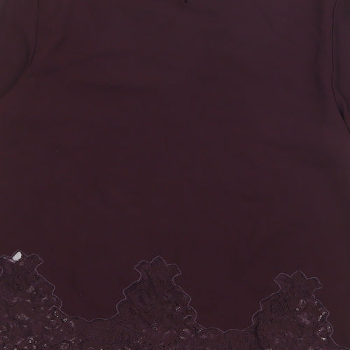 New Look Womens Red Polyester Basic Blouse Size 12 Crew Neck - Lace Trim