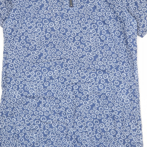 Dorothy Perkins Womens Blue Floral Cotton Shift Size 16 Round Neck Zip