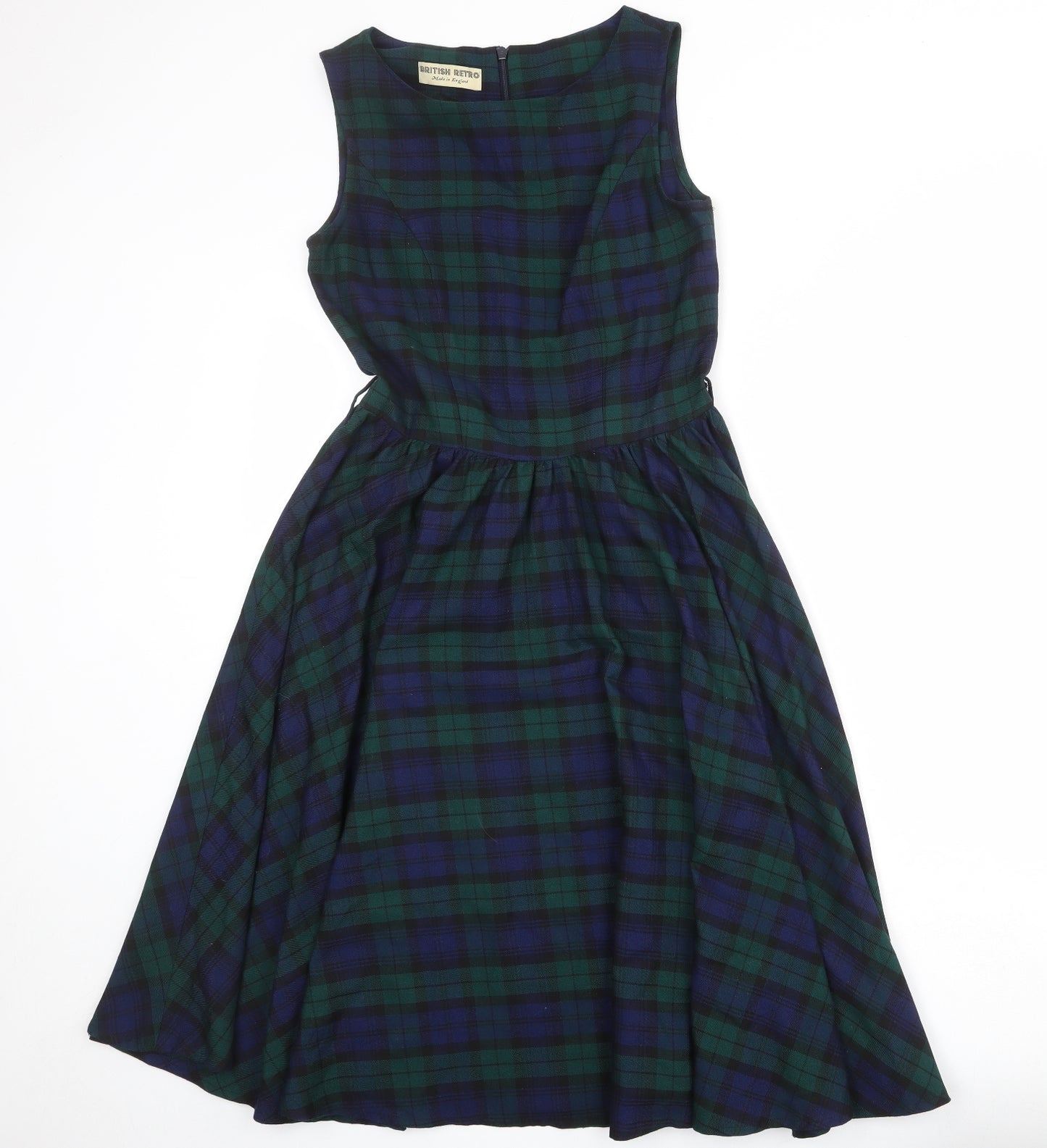 British Retro Womens Multicoloured Plaid Polyester Fit & Flare Size 10 Boat Neck Zip