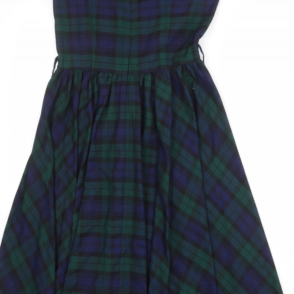 British Retro Womens Multicoloured Plaid Polyester Fit & Flare Size 10 Boat Neck Zip