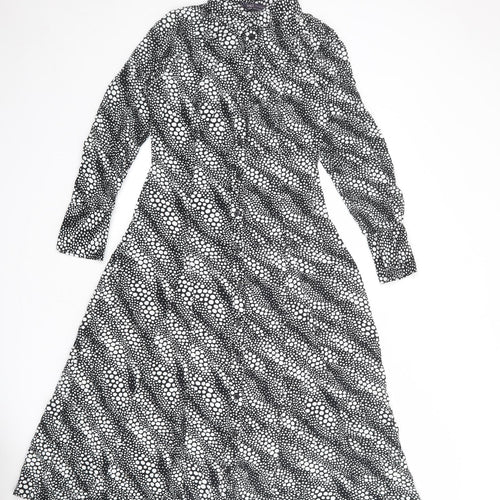 Marks and Spencer Womens Black Polka Dot Viscose Shirt Dress Size 8 Collared Button