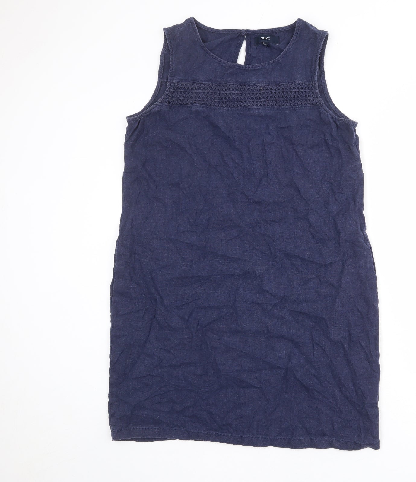 NEXT Womens Blue Linen Shift Size 14 Boat Neck Button