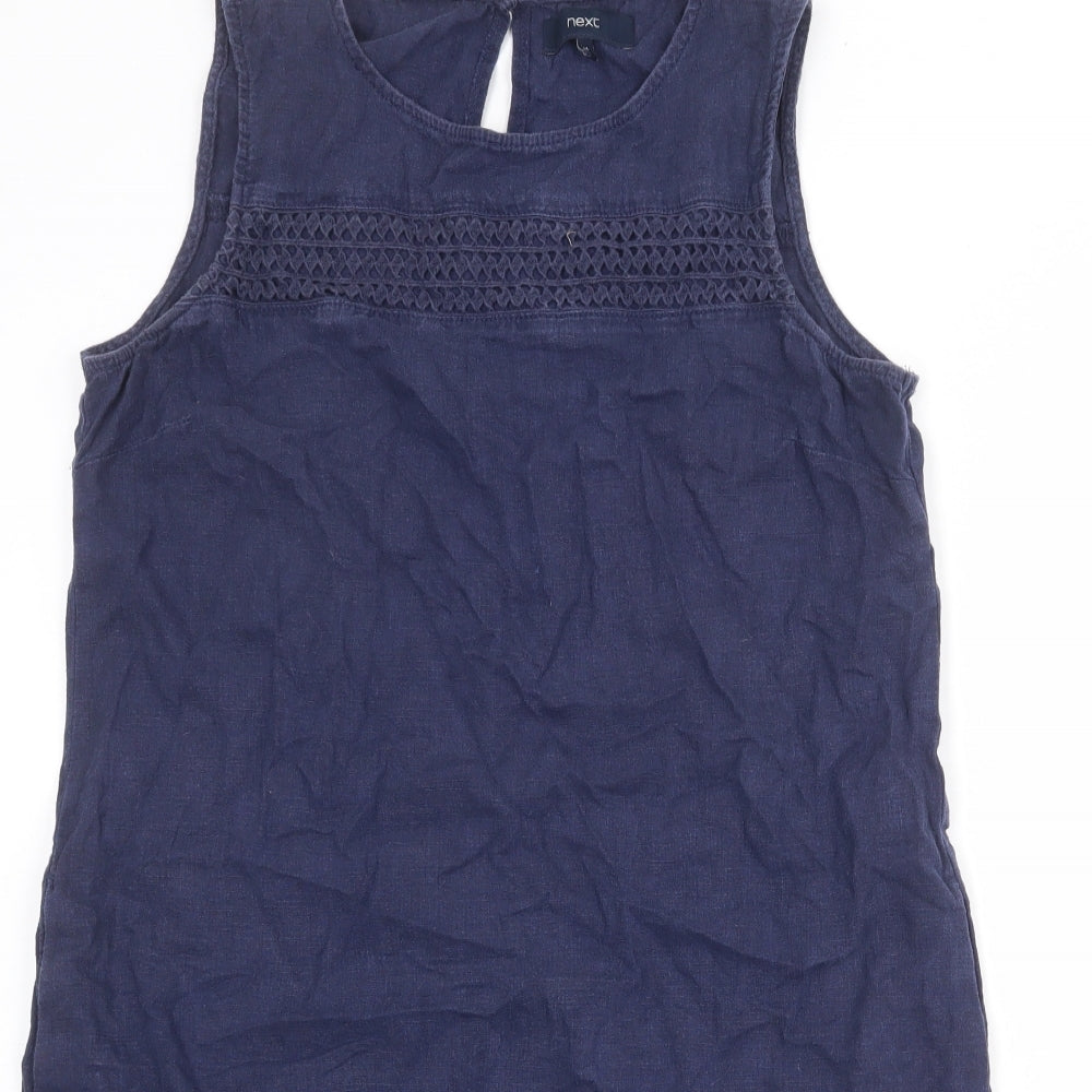 NEXT Womens Blue Linen Shift Size 14 Boat Neck Button