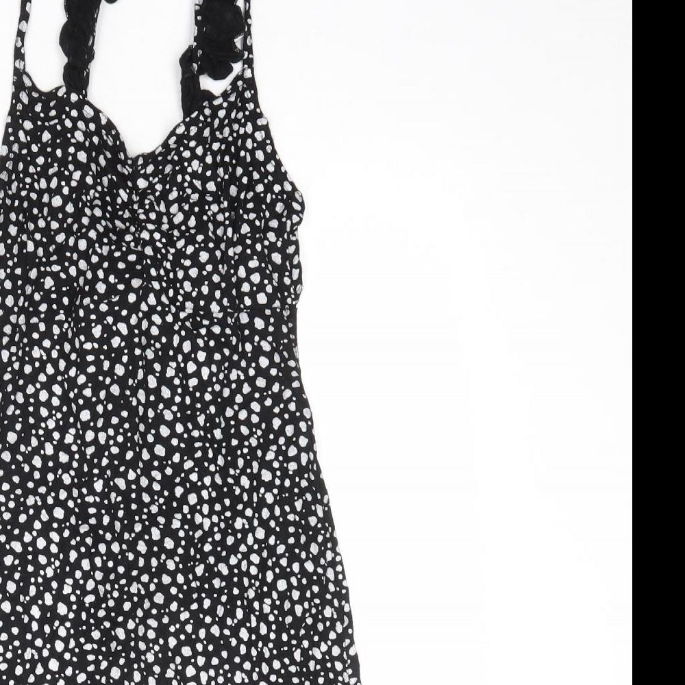 PRETTYLITTLETHING Womens Black Animal Print Polyester Tank Dress Size 10 V-Neck Tie