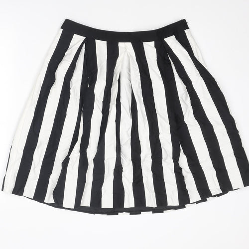 Principles Womens Black Striped Cotton A-Line Skirt Size 14 Zip