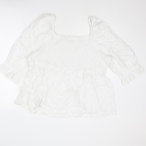 Marks and Spencer Womens White Linen Basic Blouse Size 24 Square Neck - Peplum