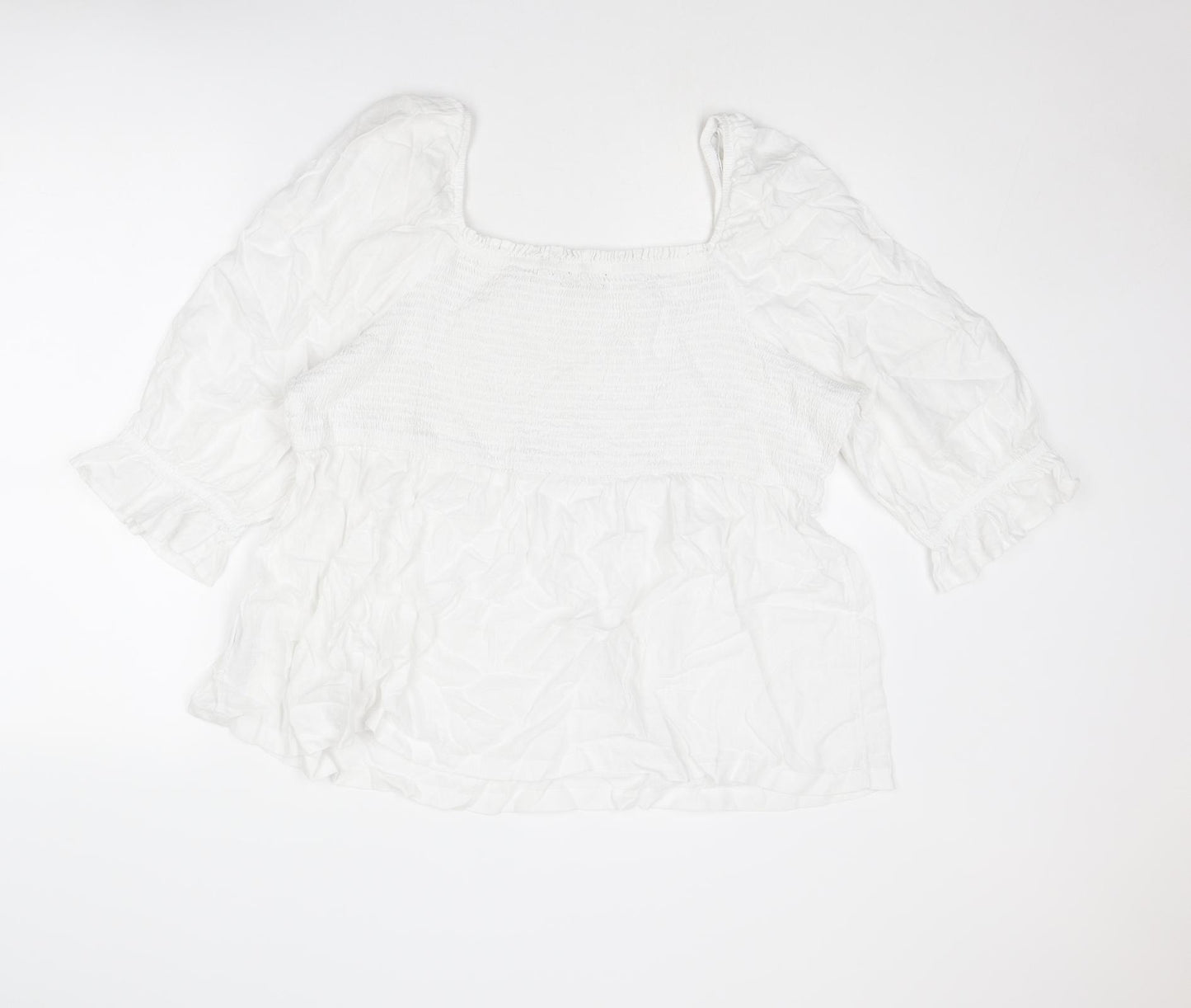 Marks and Spencer Womens White Linen Basic Blouse Size 24 Square Neck - Peplum