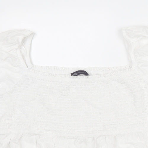 Marks and Spencer Womens White Linen Basic Blouse Size 24 Square Neck - Peplum