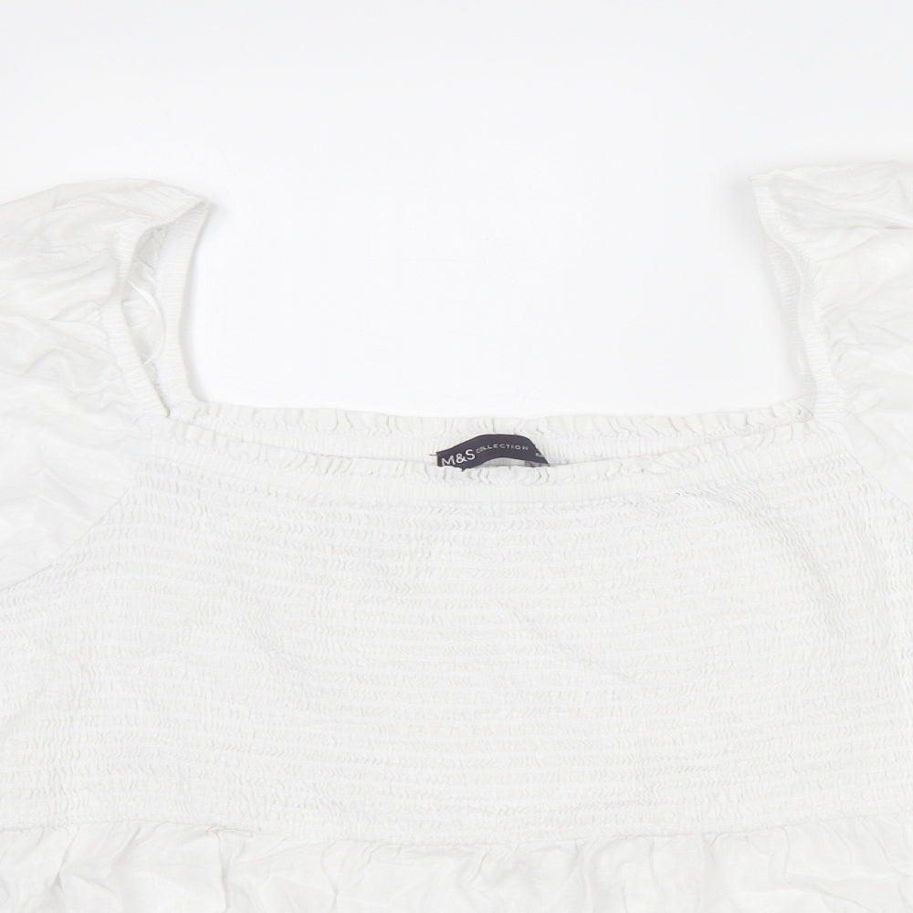 Marks and Spencer Womens White Linen Basic Blouse Size 24 Square Neck - Peplum