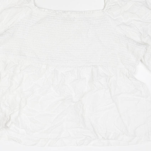 Marks and Spencer Womens White Linen Basic Blouse Size 24 Square Neck - Peplum